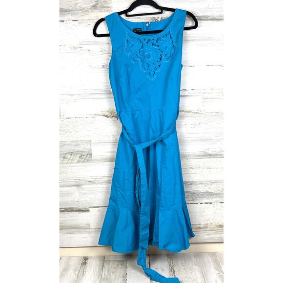 Talbots Womens 10 Turquoise Blue Embroidered Sateen Fit & Flare Mini Dress NEW - Picture 3 of 7